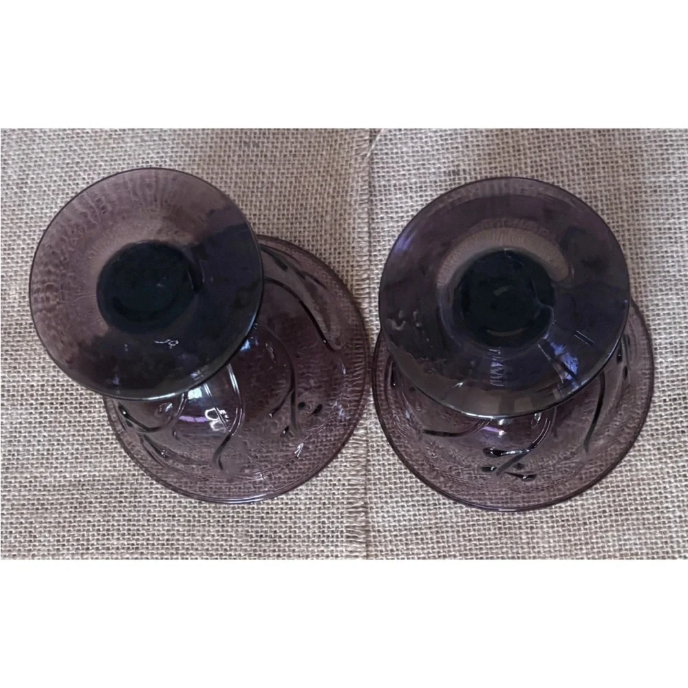 Vintage Purple Amethyst Glass Garden Vine Dessert Dish Set Dark Cottage Core